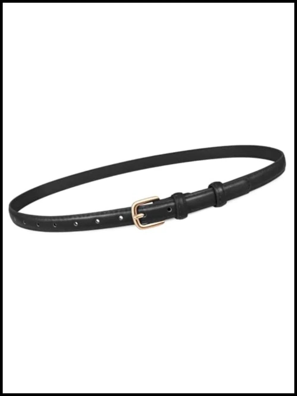 Women Skinny Faux Leather Belt with Gold Buckle - Adjustable Waist Belt for